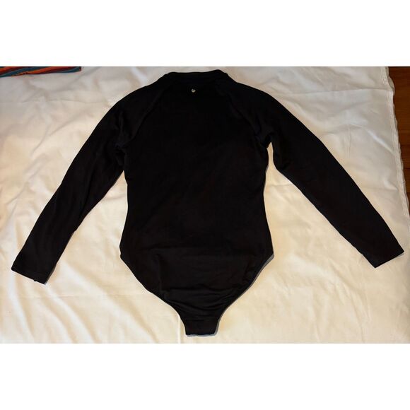 EUC Seafolly Collective Zip Front Surfsuit Rashguard, Black w/ Gold Zip, Sz 12 - Picture 4 of 7